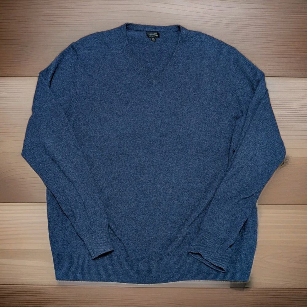 J. CREW Men's 100% Thick Cashmere V-neck Button Sweater Navy Blue Grandpacore